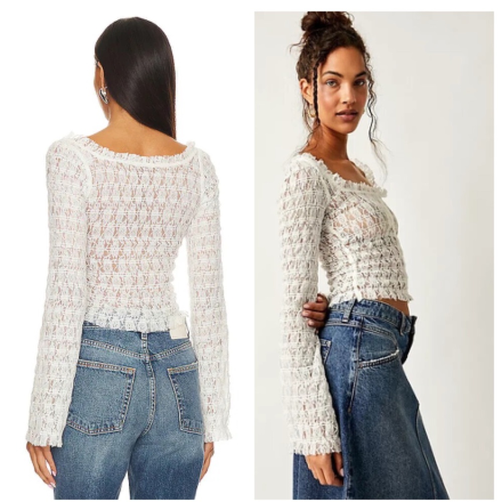 Free People NWOT Madison lace semi-sheer long sleeve top Size Small - Picture 8 of 10